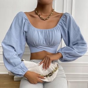 Light Blue Long Sleeve Crop Top